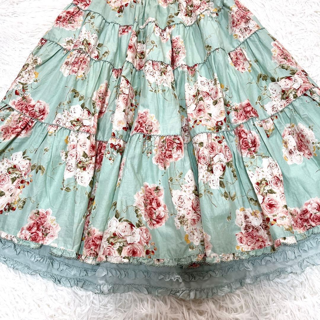 美品✨ ピンクハウス　ティアード　ミディ　スカート　ピコフリル　フラワープリント