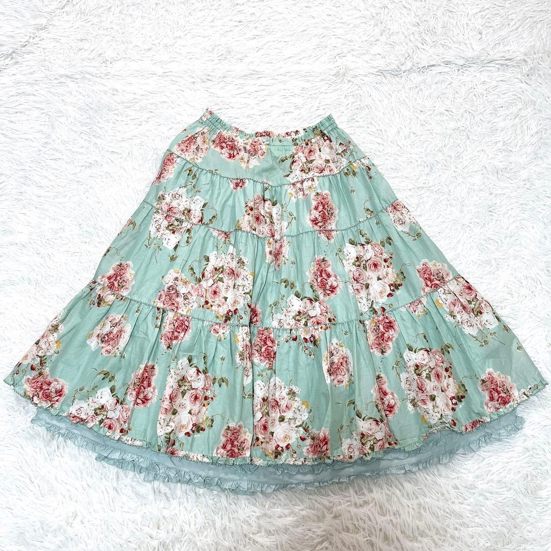 美品✨ ピンクハウス　ティアード　ミディ　スカート　ピコフリル　フラワープリント