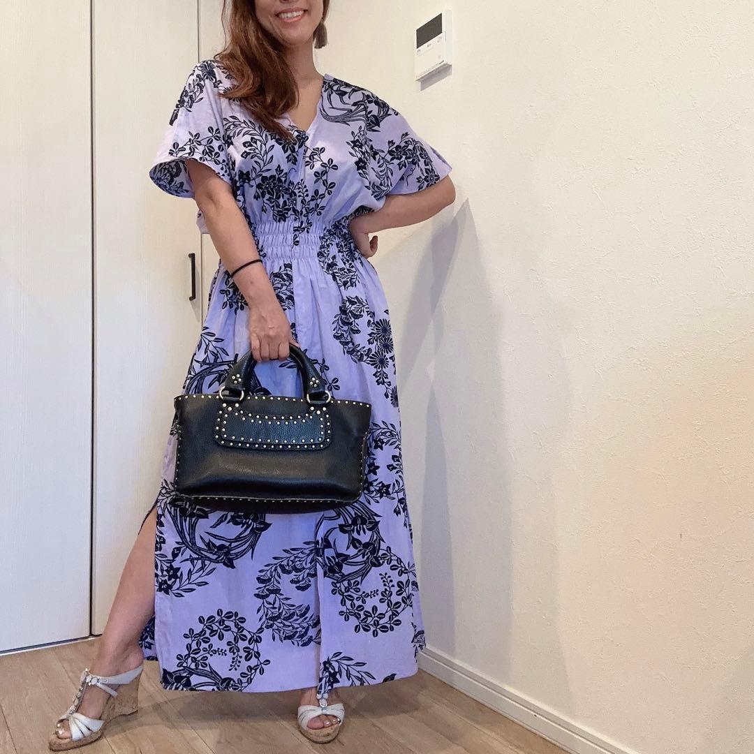 一点物　竺仙　浴衣　コーマ地　ワンピース ハンドメイド　ロング　着物　薄紫