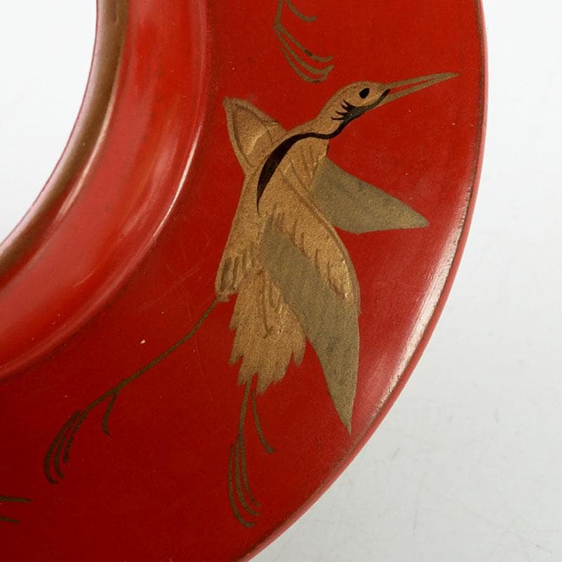 和食器　朱塗　鶴蒔絵　椀　盃　時代箱　V　9585