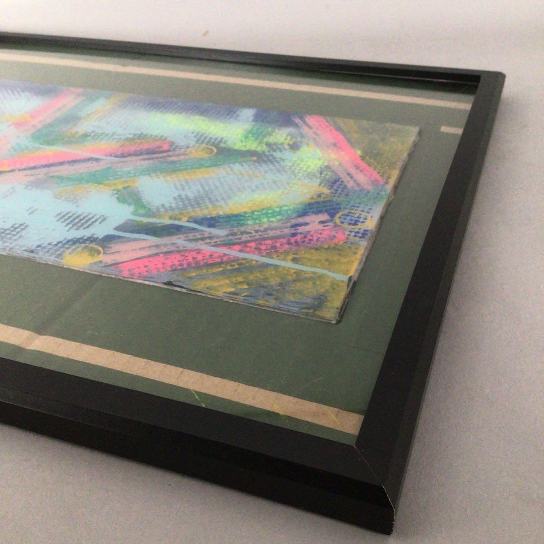No3651 額装　作者不詳　抽象画　ガラス絵　紙箱付　絵画　アート　送料無料