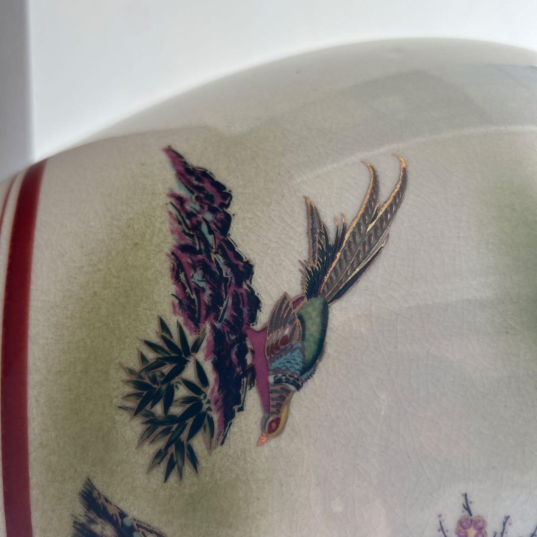 竹と桜の絵柄 陶器の壺