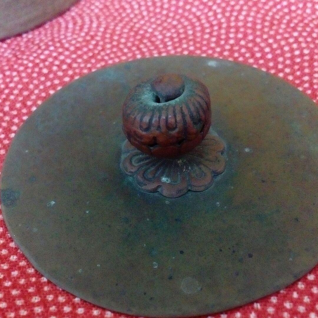 江戸時代珍品レア茶道具１４センチ陶器製古銅製当時物蓋付き在銘有り小さい時代水指