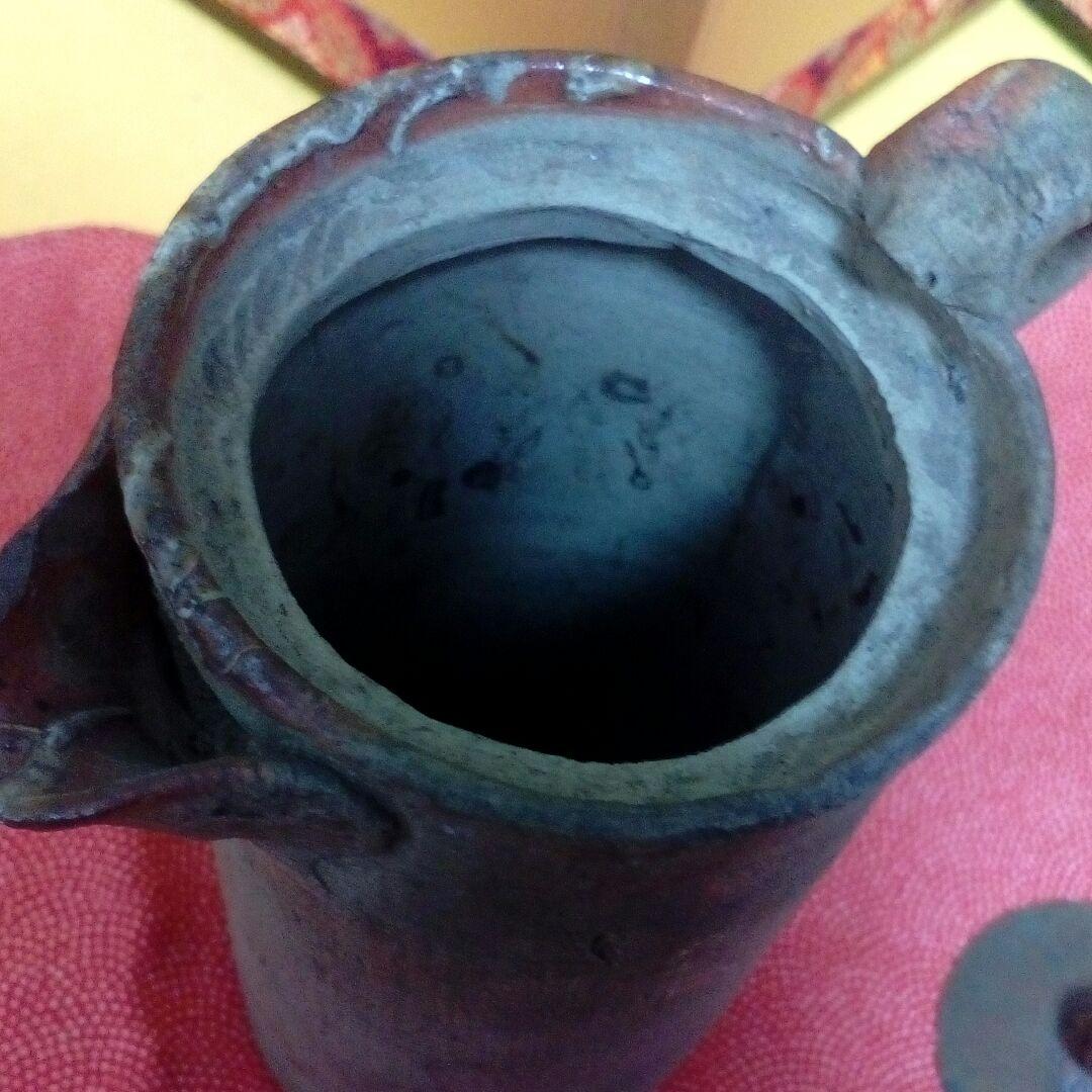 江戸時代珍品レア茶道具１４センチ陶器製古銅製当時物蓋付き在銘有り小さい時代水指