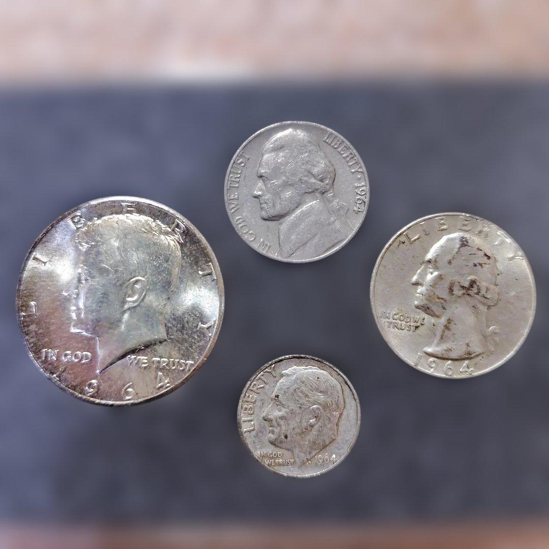 1964年　アメリカ貨幣　4種