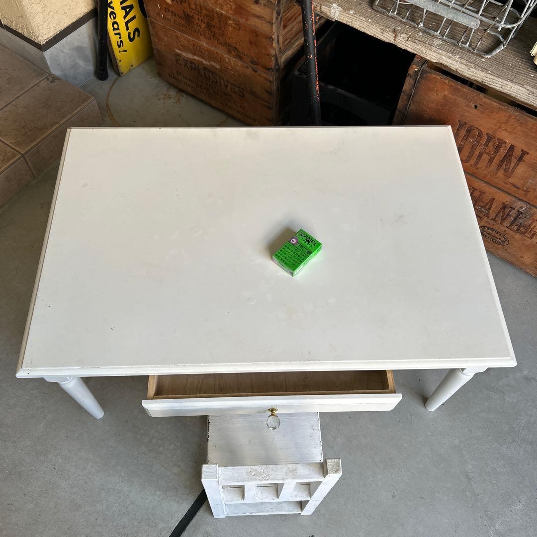 現行ビンテージ デスク & ミニ椅子 セット シャビー ホワイト ローテーブル