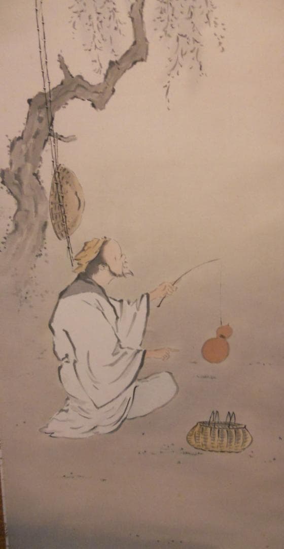 掛け軸 小出陽祐 『 漁想問答之図 』 二幅対 絹本 希少 茶道具 掛軸 美品