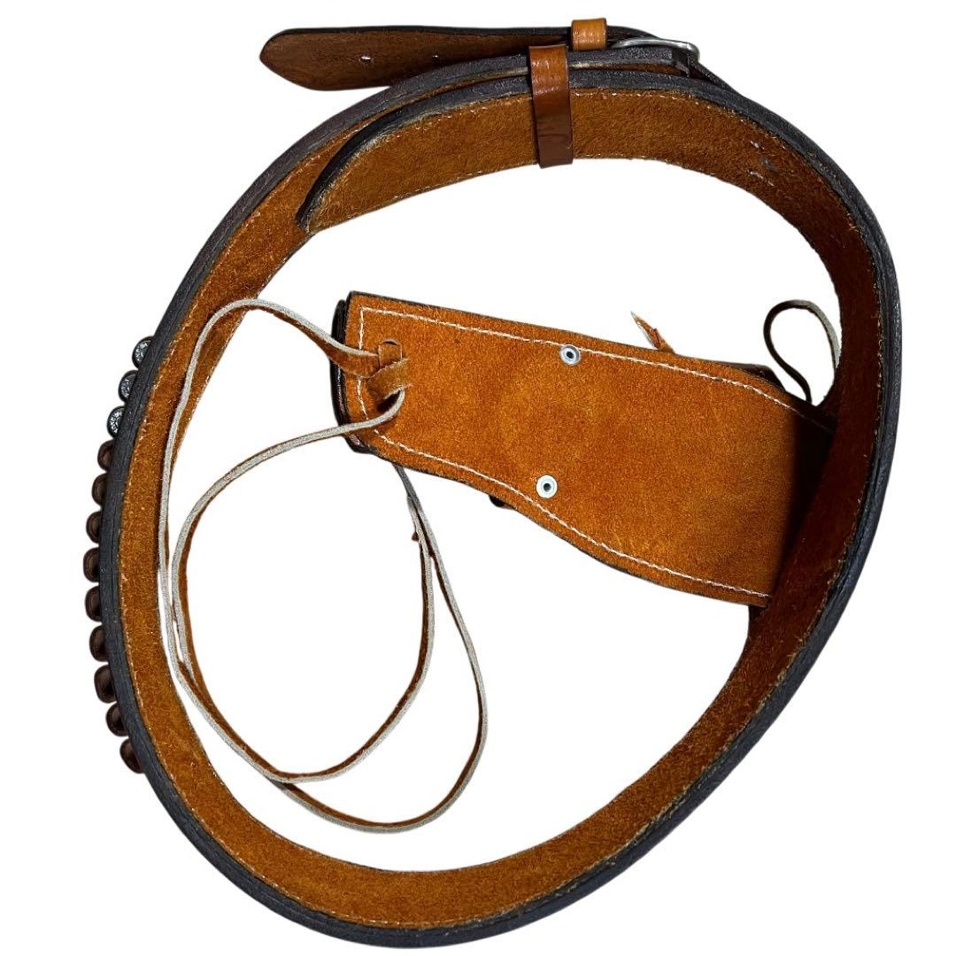 未使用級　カービングレザーガンベルト ナチュラルW最長約109cm最短約94cm