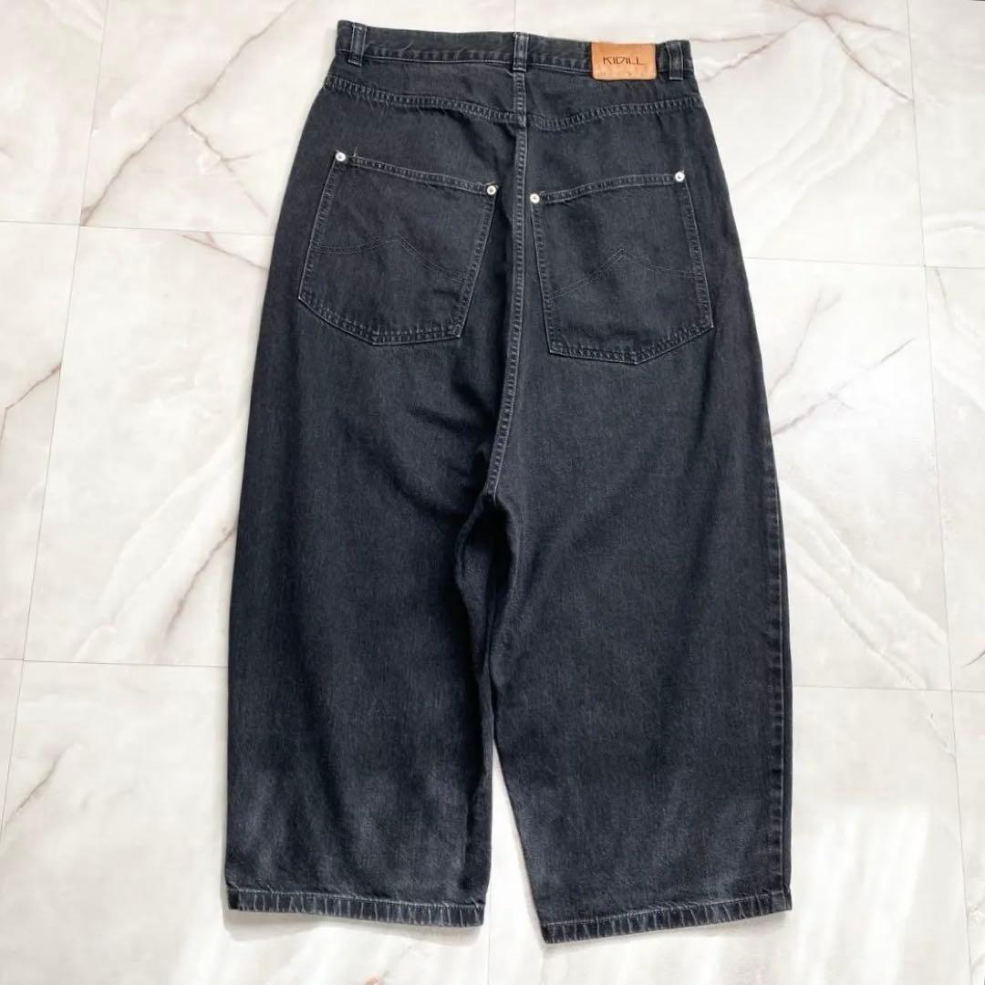 A15672 美品　キディル　ワイドサルエルブラックデニムパンツ　48