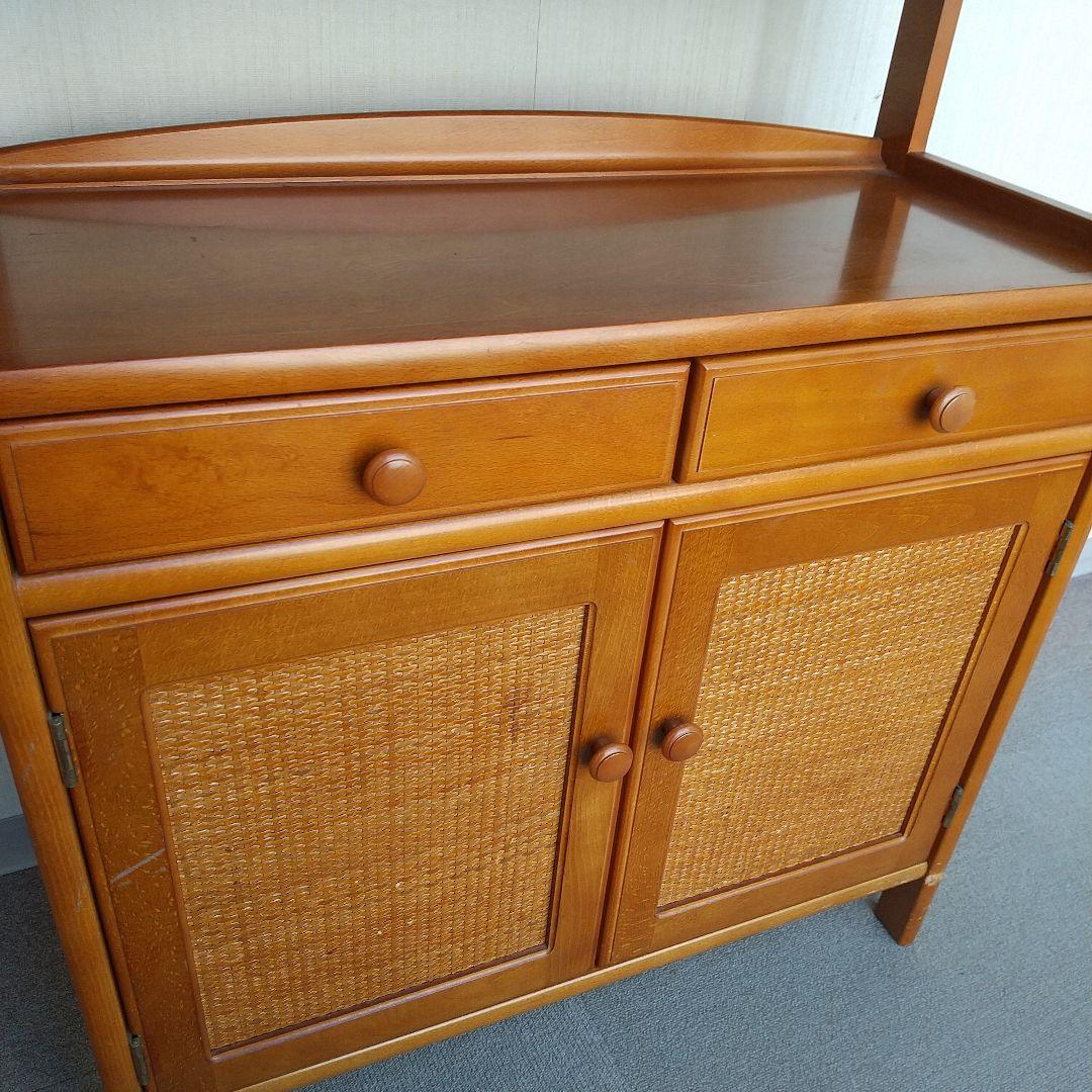 オールドカリモク キャビネット 電話台 収納 棚 ラタン