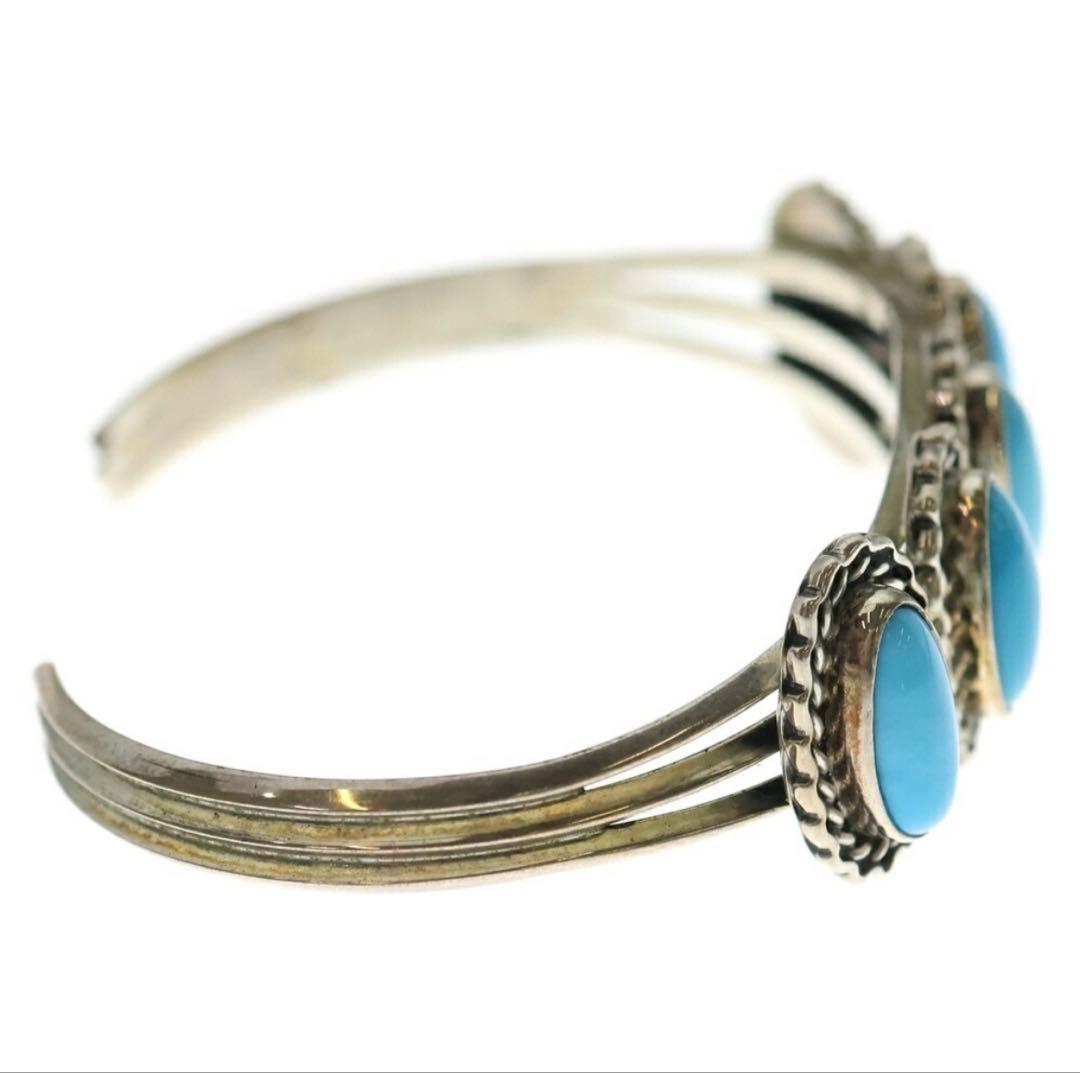 Indian Jewelry RB刻印 5蓮ターコイズ シルバー925バングル