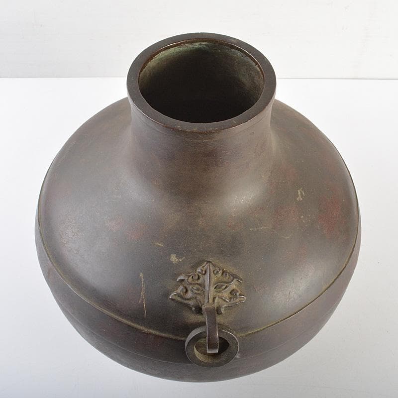 中国　唐銅　神獣遊環双耳瓶　M　R7369F
