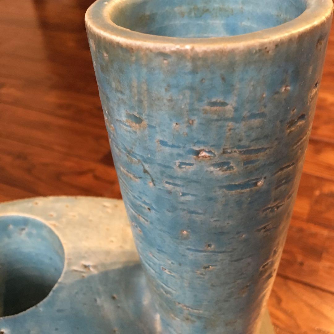 希少珍品！青緑 変形 花器 花入 花瓶 壺 飾壺 陶器 陶芸品 骨董品 古美術品