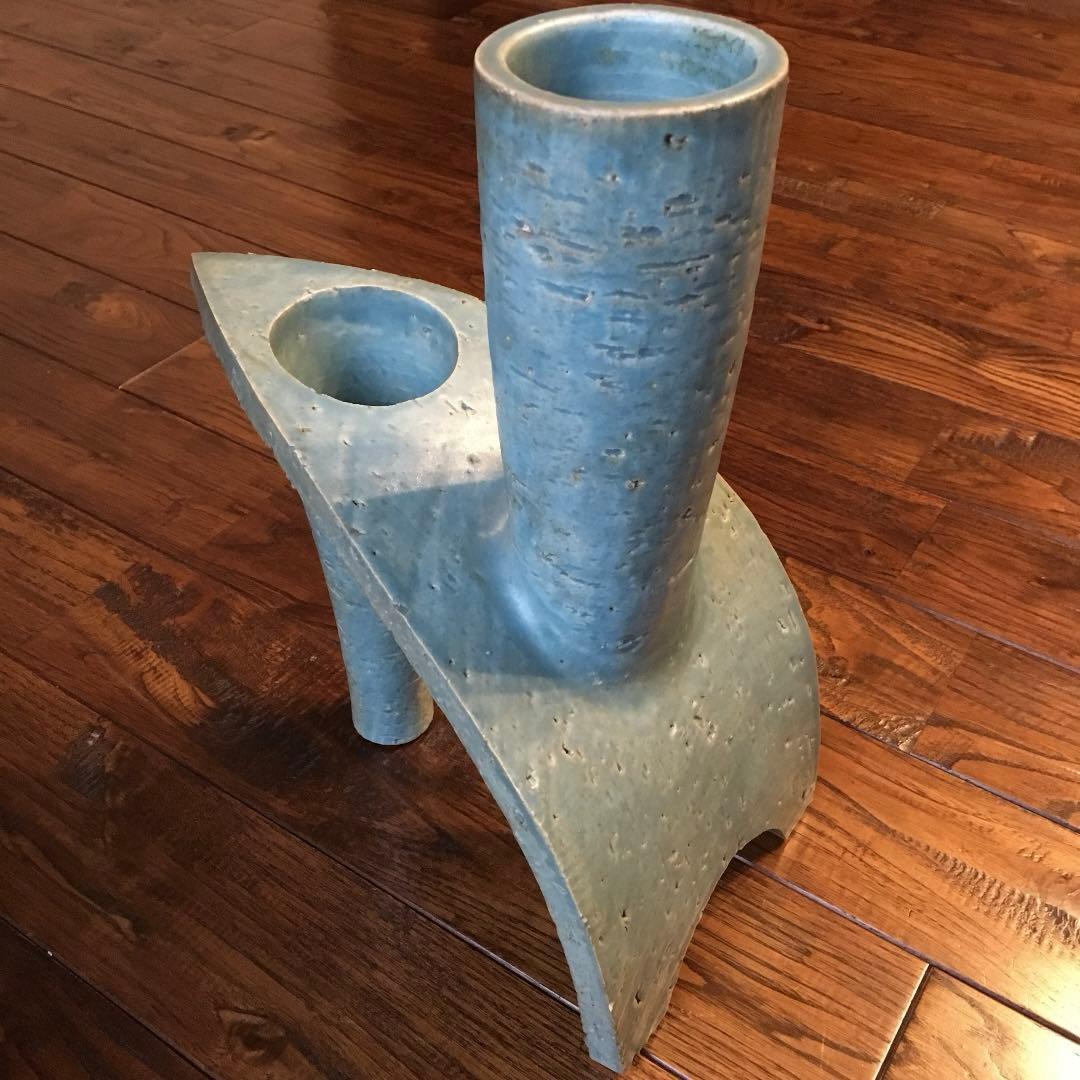 希少珍品！青緑 変形 花器 花入 花瓶 壺 飾壺 陶器 陶芸品 骨董品 古美術品
