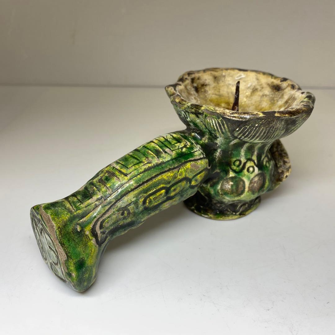 江戸中期　源内焼　蝋燭立　木箱付　長さ14.5㎝ 東Y7-0116☆2Fタルニ