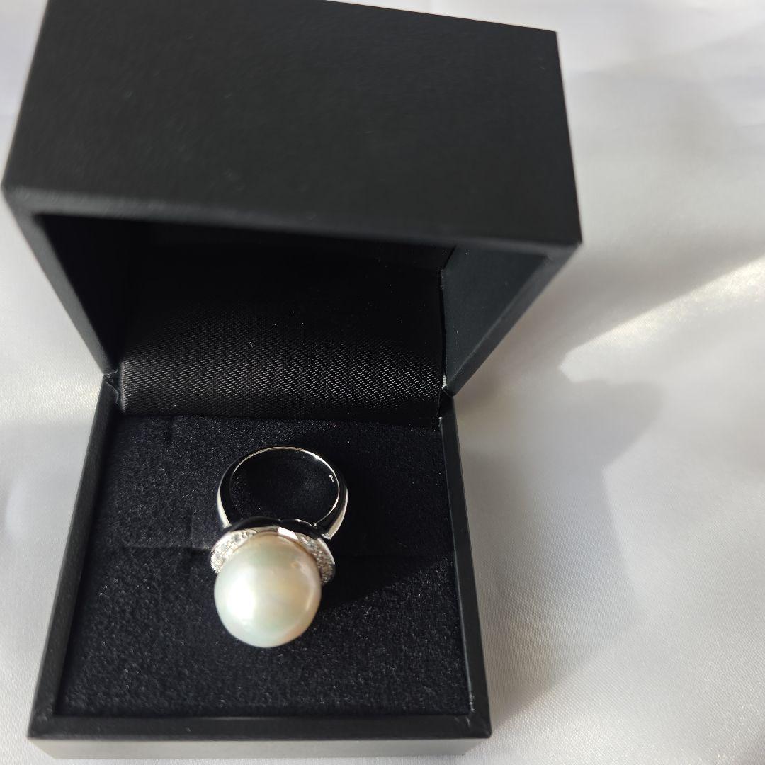 SV天然南洋白蝶真珠プラチナカラー系超大珠リング 15.62mm #14