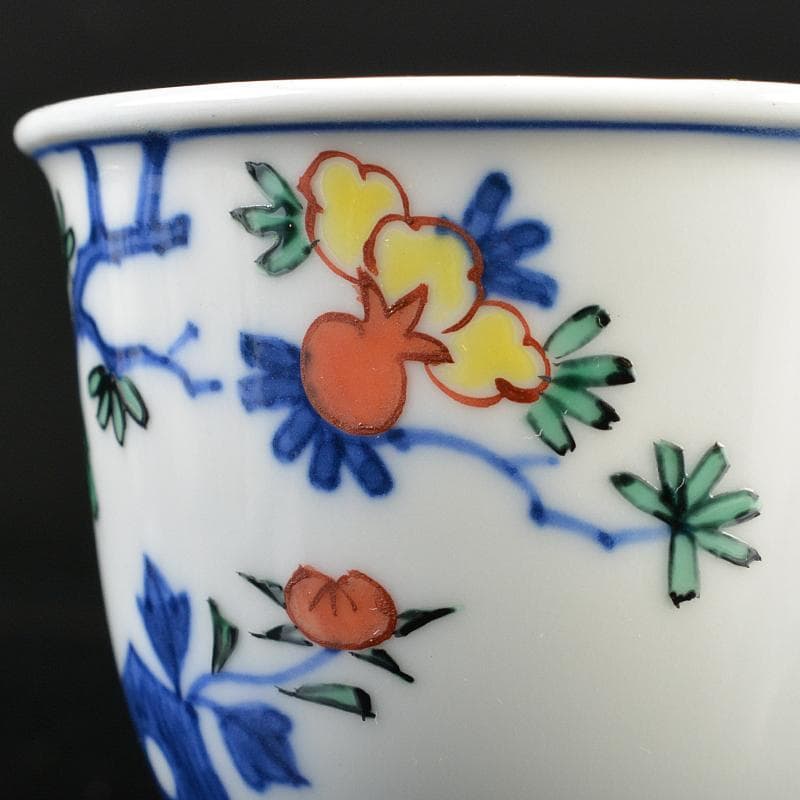 煎茶道具　渋草焼　芳国造　染付赤絵　花鳥文　煎茶碗　五客　共箱　D　R6417