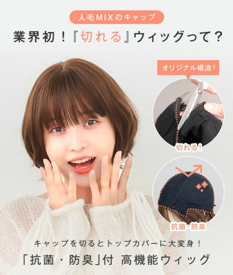 リネアストリア　人毛ミックスウィッグ　ラテショート　ミルキーモカブラウンプリン