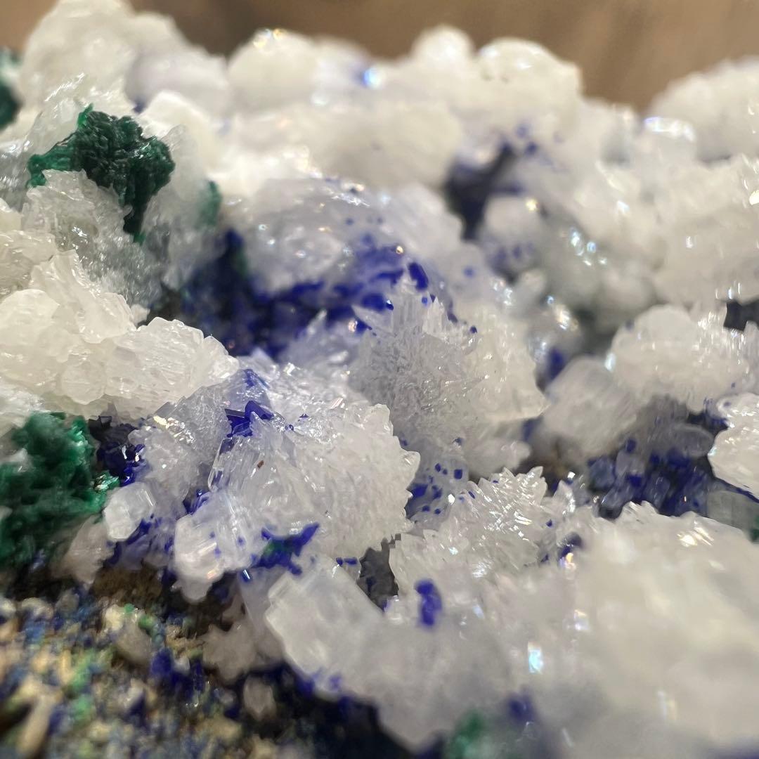 4種共生 スノーフレークセルサイト ダイオプテーズ アズライト 鉱物 標本 原石