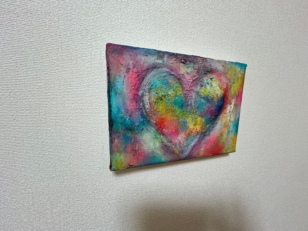ハートの絵、油絵、原画、インテリア、油彩画、絵画、カラフル、現代アート