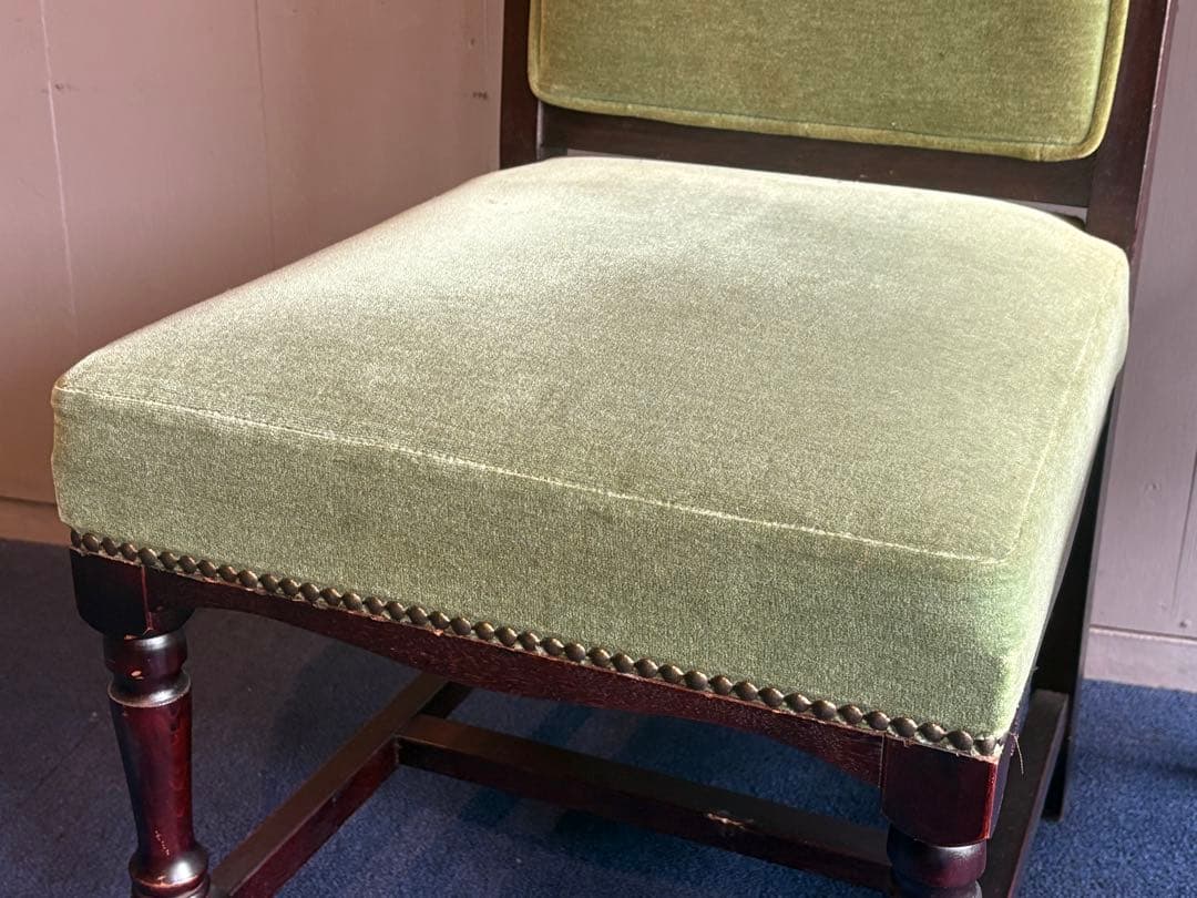 緑色ファブリックの西洋椅子 2脚セット チェア② アンティーク
