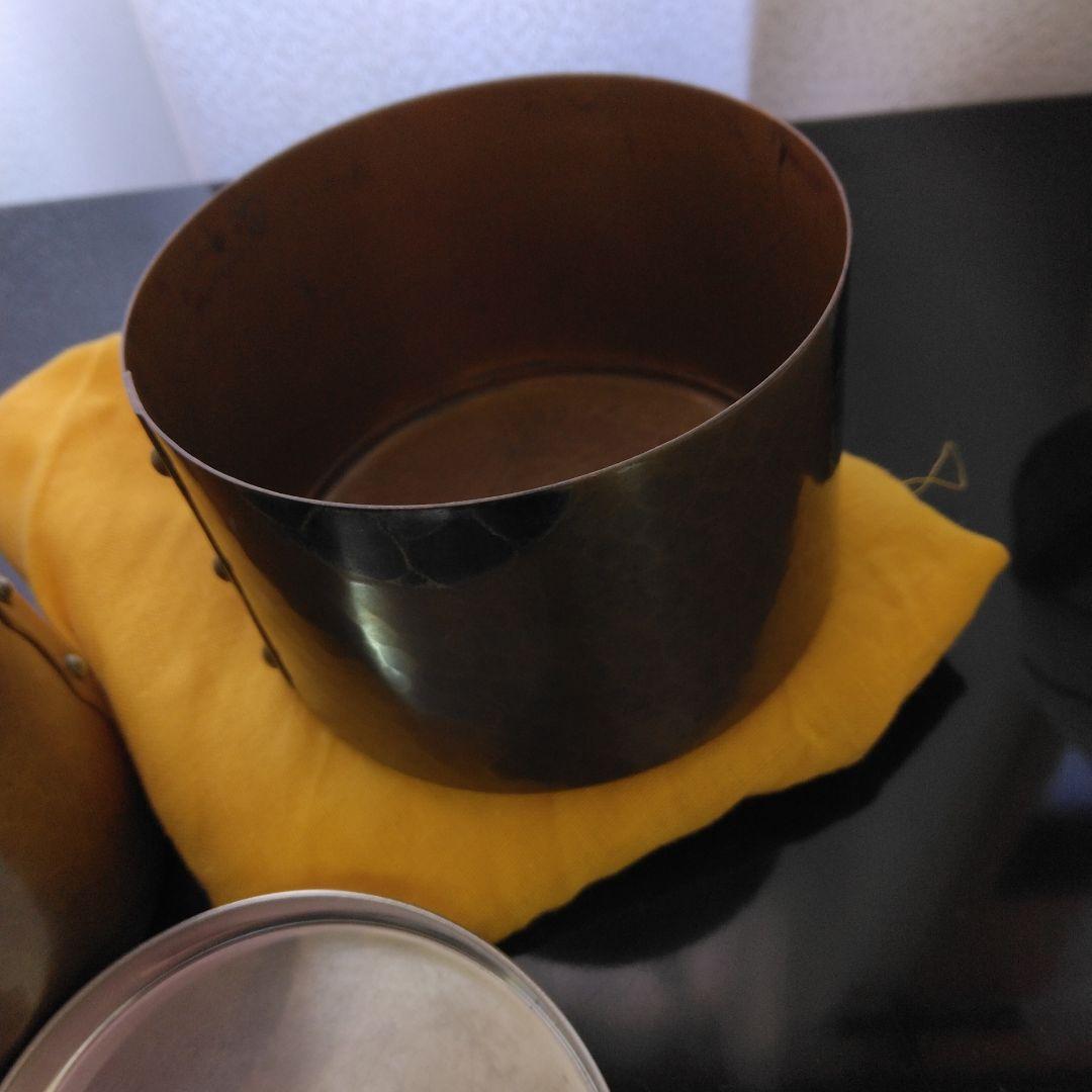 玉川堂　茶筒・茶匙【亀甲文】鋲打　銅器