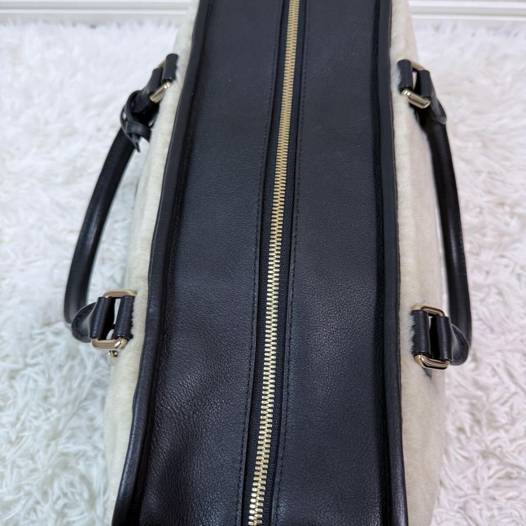 希少品 極美品 ロエベ アマソナ 36 ハンドバッグ アナグラム ムートン