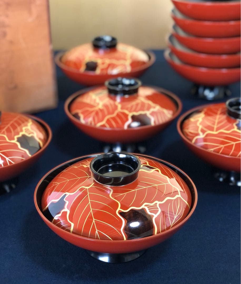 割引❗️《R》懐石 柏葉蒔絵 煮物椀5客 雑煮椀 木製漆器 250911H5