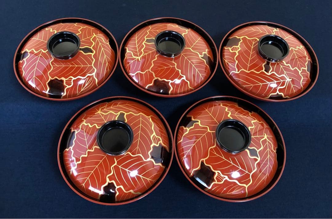 割引❗️《R》懐石 柏葉蒔絵 煮物椀5客 雑煮椀 木製漆器 250911H5