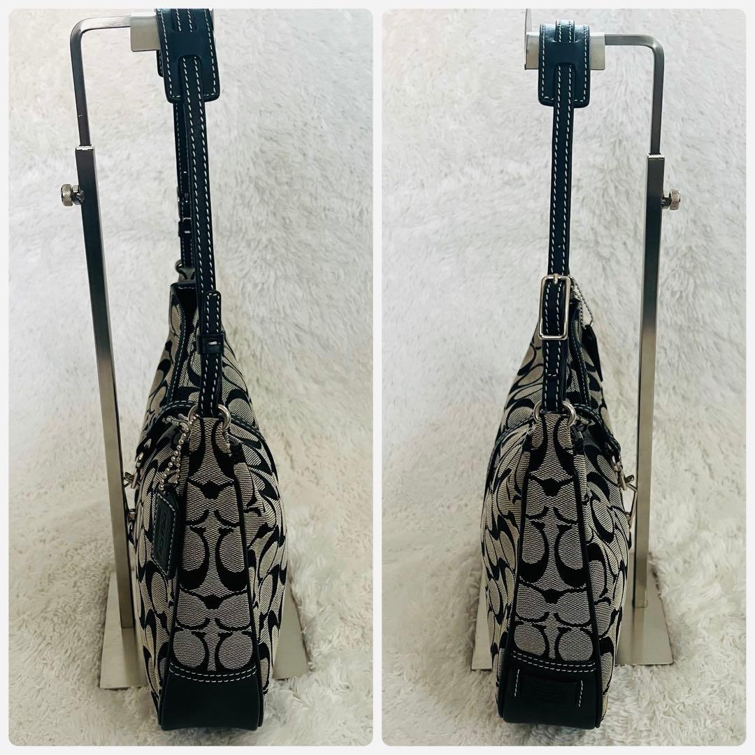 COACH シグネチャー ワンショルダー ブラック×グレー キャンバス レザー