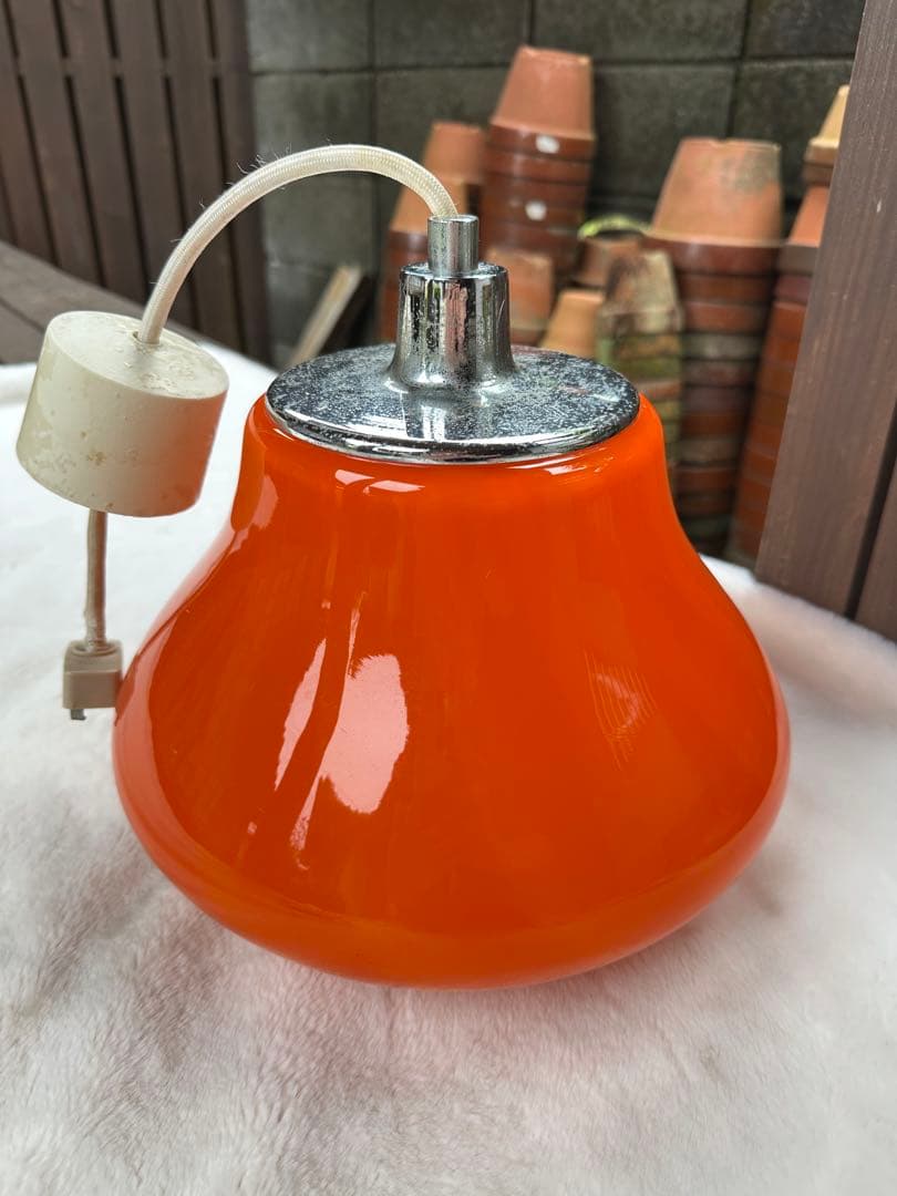 昭和レトロ　ペンダントライト　ガラス製　縞模様　岩崎電気　レトロライト