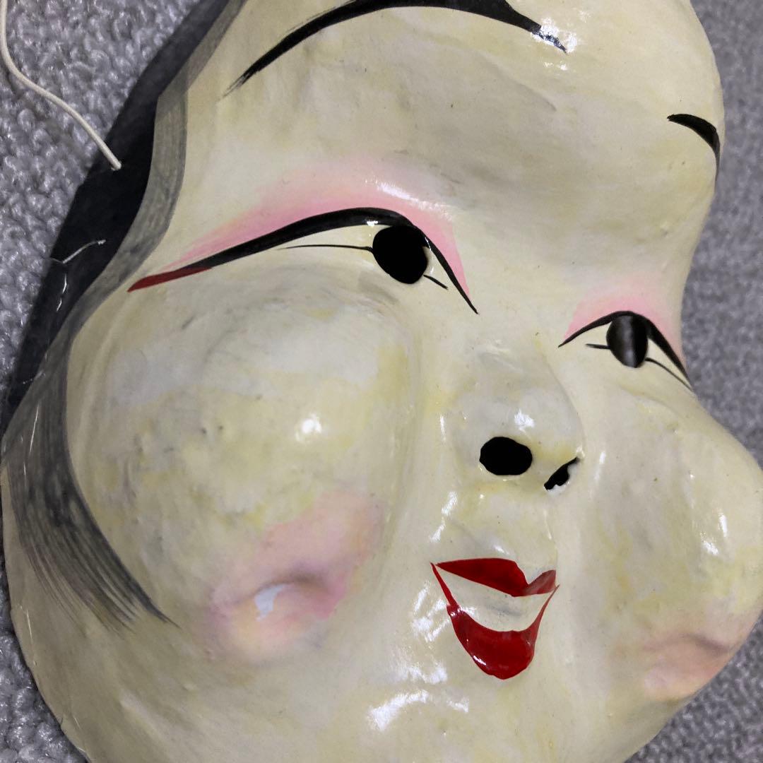 明治期 張り子 お多福面 おかめ面 ヴィンテージ 民俗仮面 古道具 骨董品 2