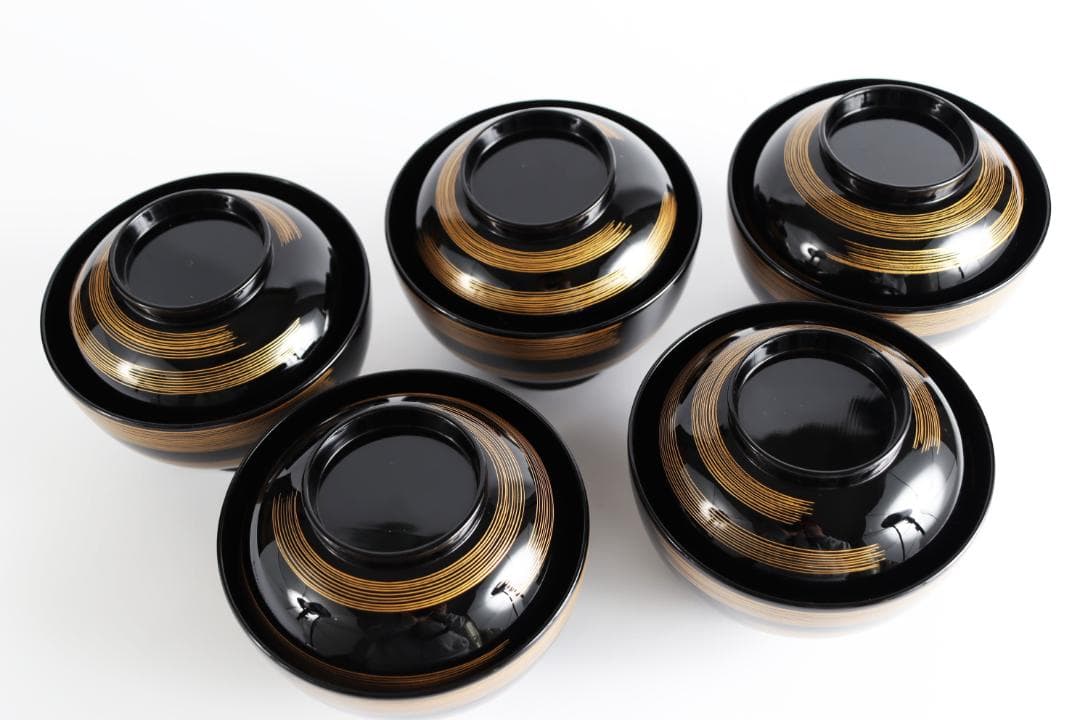 輪島塗 大向高洲堂 黒一筆 煮物椀 五客 共箱