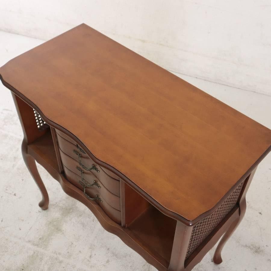 値下イタリア製クラシカル家具 猫脚 籐編み コンソールテーブル チェスト 飾り台