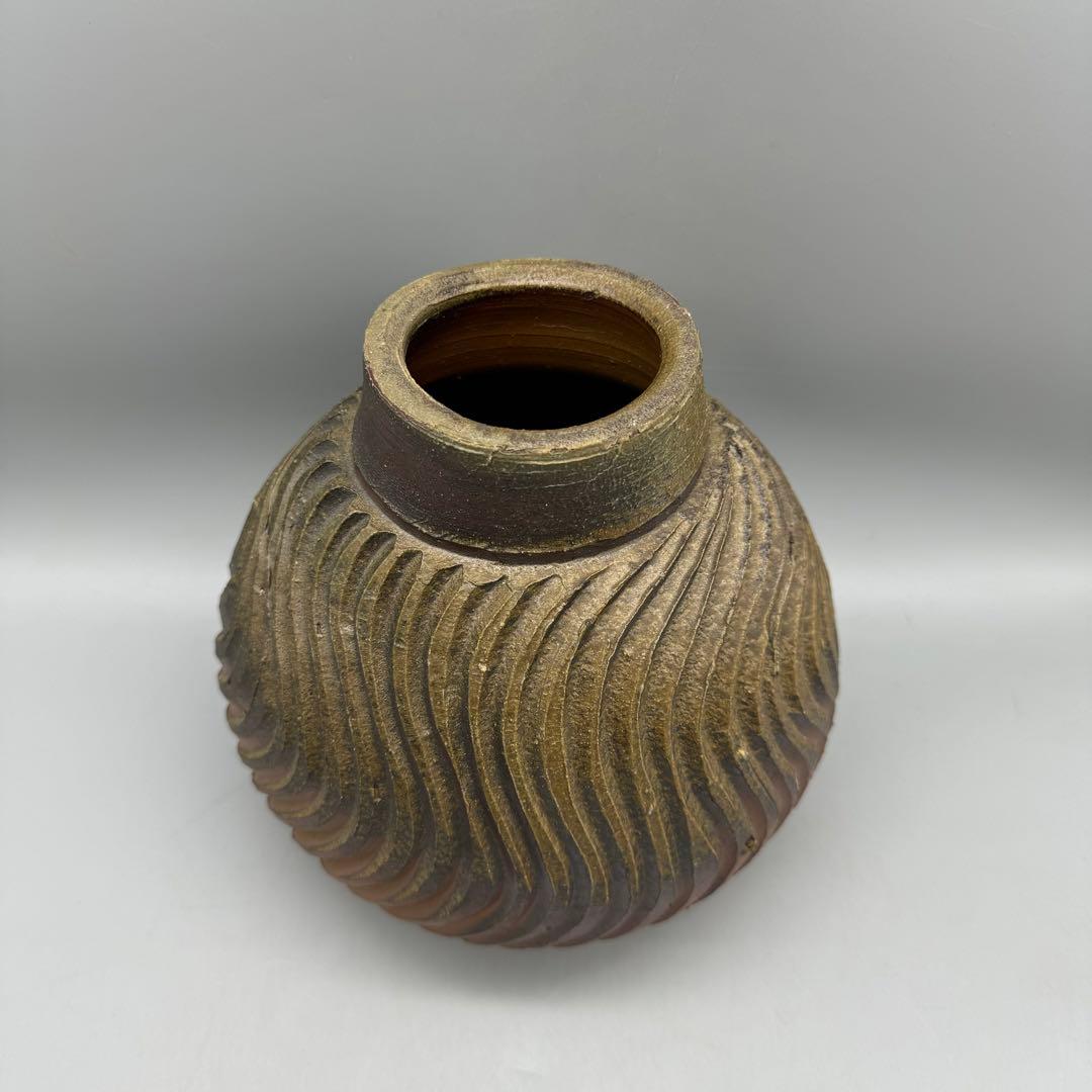 【備前焼 柴岡紘一　扁壺　共箱】花入　骨董　アンティーク　インテリア