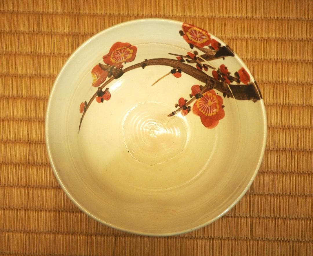 5代 清水六兵衛造　色絵紅梅図鉢（共箱）