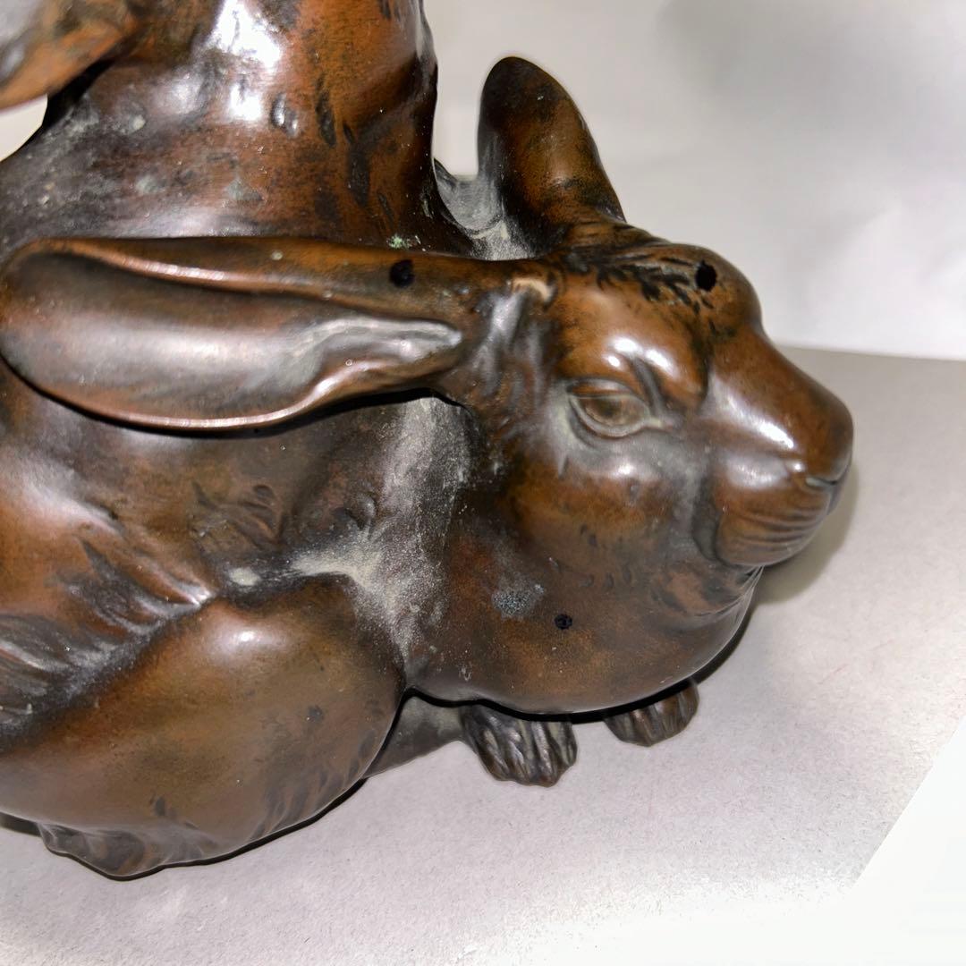 兎 うさぎ 金工 唐金？ 文鎮 干支 置物 オブジェ