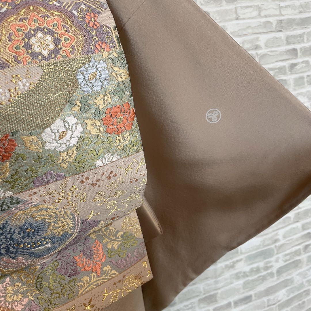 色留袖　フルセット　稲穂　鳥　丸に三つ柏　金駒　金彩　五つ紋　比翼仕立て　L3