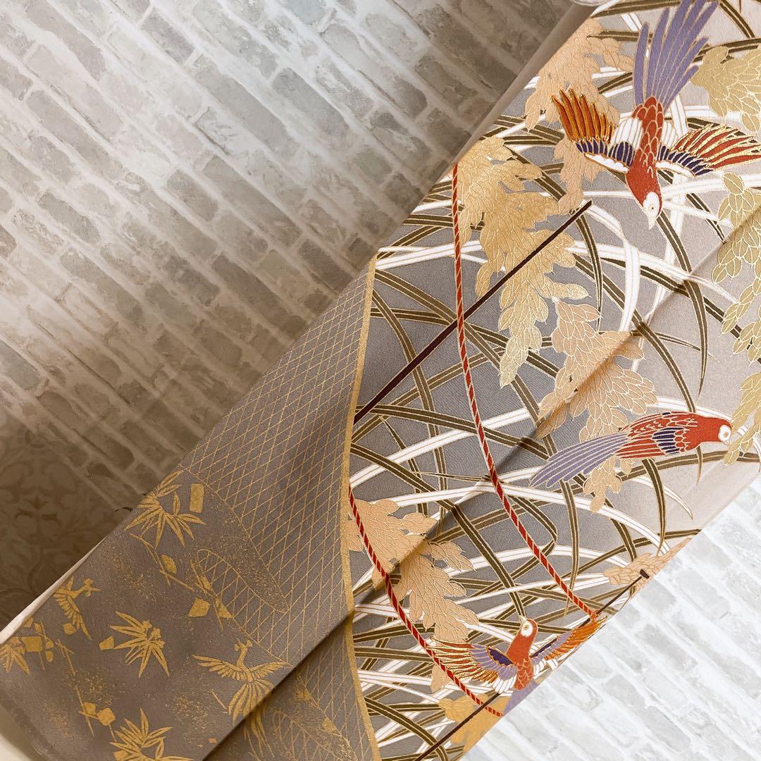 色留袖　フルセット　稲穂　鳥　丸に三つ柏　金駒　金彩　五つ紋　比翼仕立て　L3