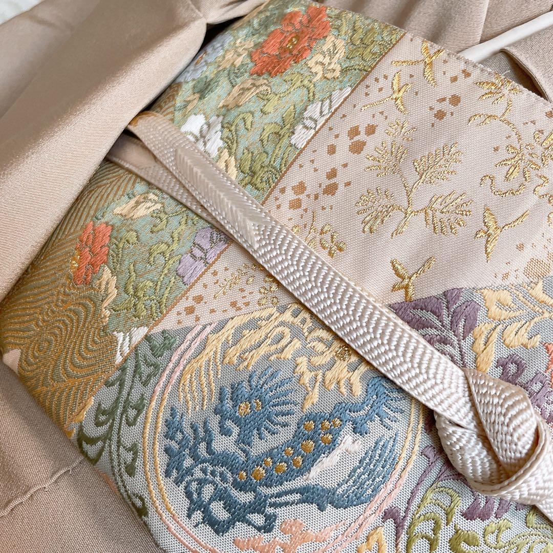 色留袖　フルセット　稲穂　鳥　丸に三つ柏　金駒　金彩　五つ紋　比翼仕立て　L3