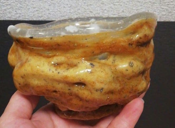 稲嶺盛吉作　琉球ガラス　瑠璃礁　茶碗　共箱　略歴付　茶道具