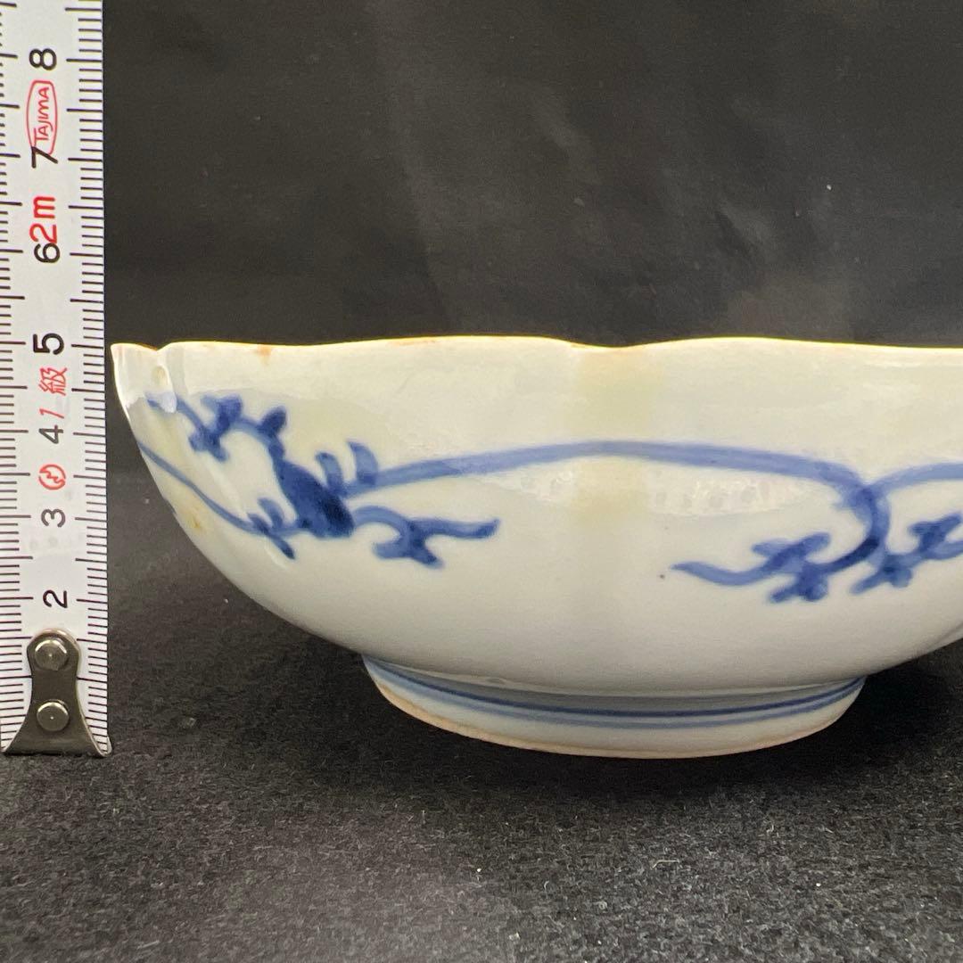 江戸中期　藍柿右衛門手輪花膾皿5枚　幅約14㎝　東Y8-0106☆2F