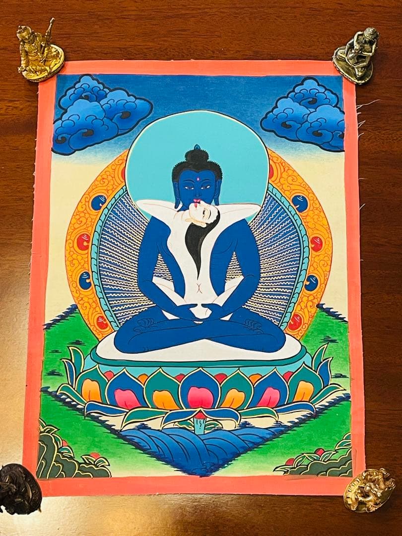 手描き 肉筆画 シャクティ タンカ 曼荼羅 仏陀 ブッタ 38.5 × 28.5