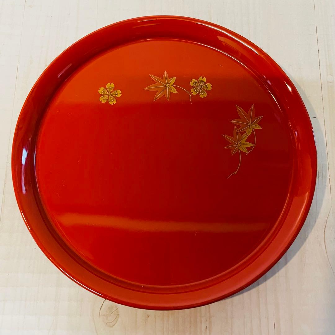 超美品　輪島塗　漆器　稲忠　円形皿 銘々皿　5枚セット　正月　ひな祭り