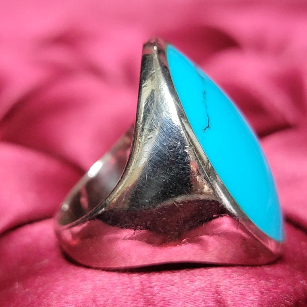 ビンテージ ターコイズカボションのシルバーリング シルバー925 約10.5号