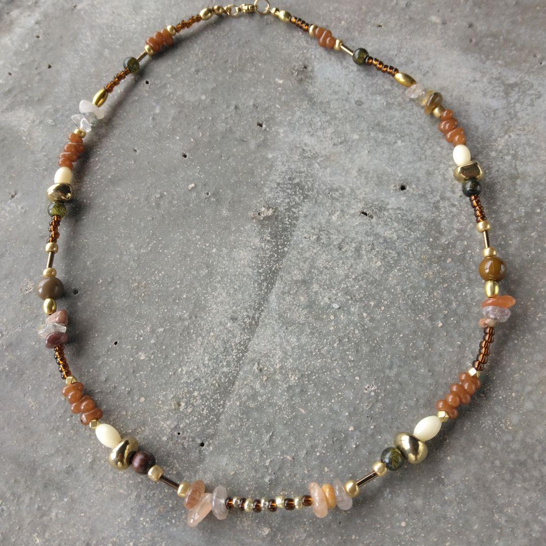 №1158さざれ石 ブラウンゴールドビーズネックレス