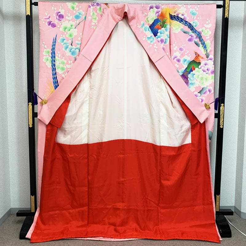 504w3☆引き振袖 掛下 比翼 孔雀 金駒刺繍 金彩☆美品 結婚式 舞台衣装