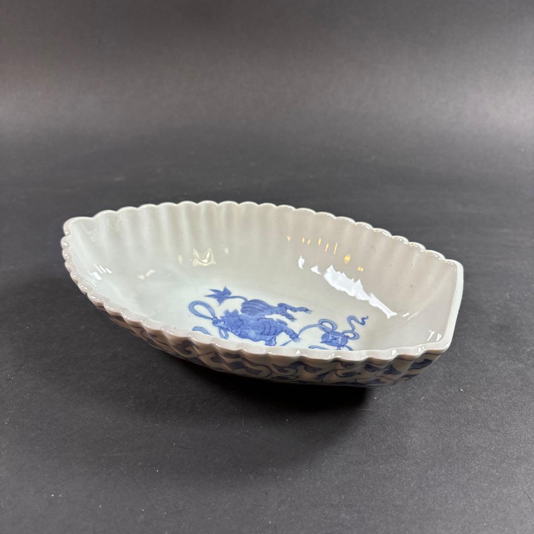 15 セール　船型　獅子　唐草　皿　飾り皿　古伊万里　染付