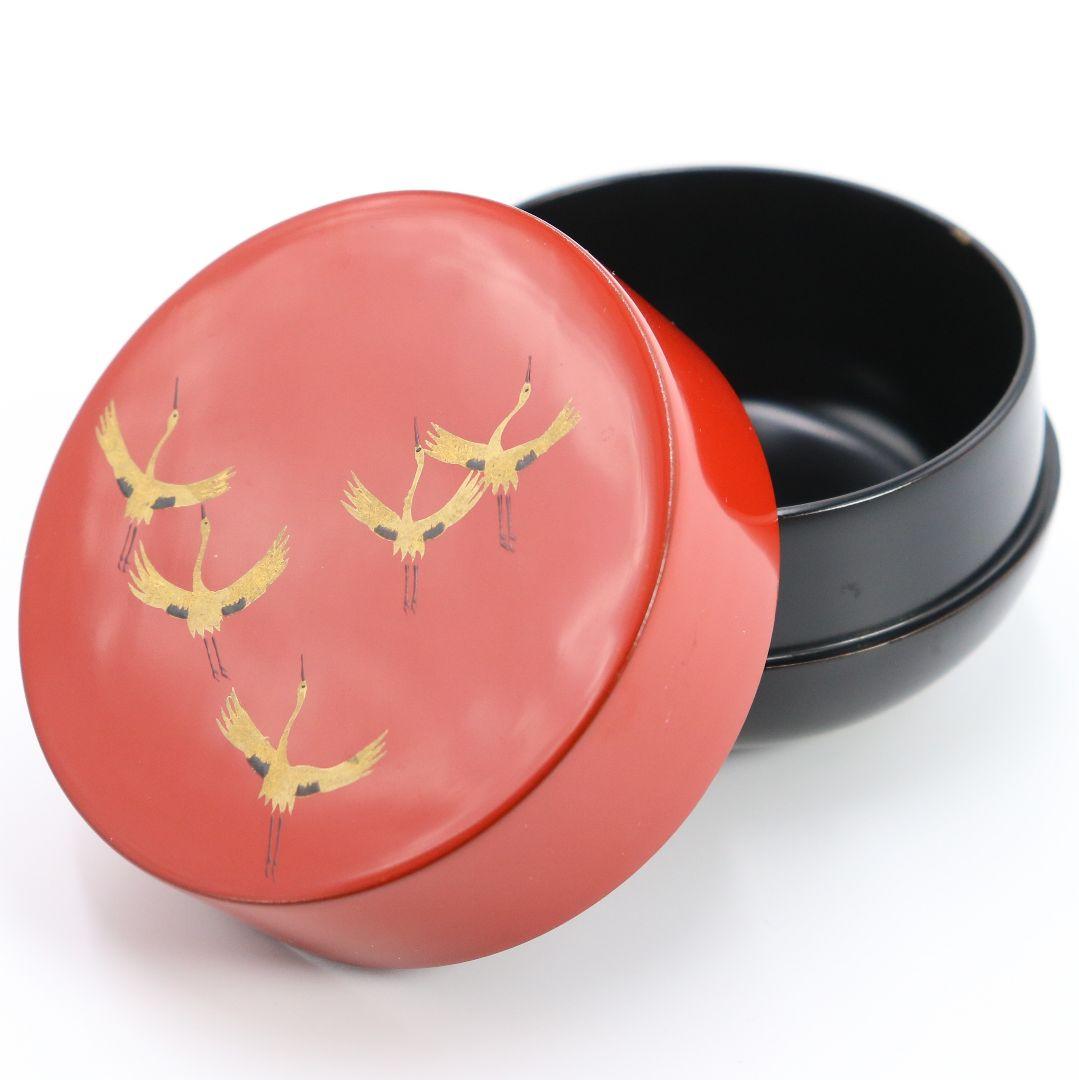 高橋峯房作 群鶴甲赤棗 共箱 茶道具　C47