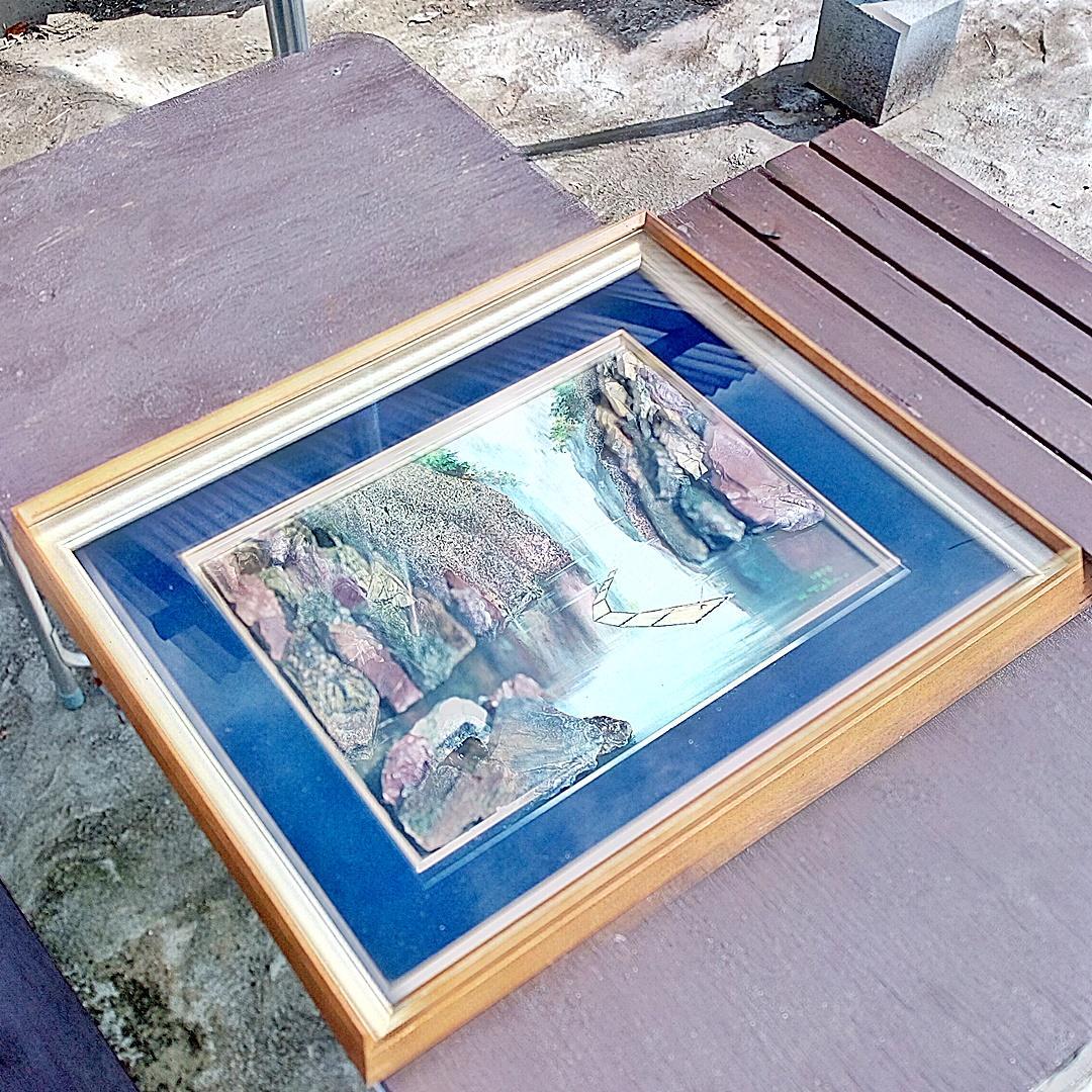 林武 天然石画 額縁 骨董品 アンティーク ストーンアート